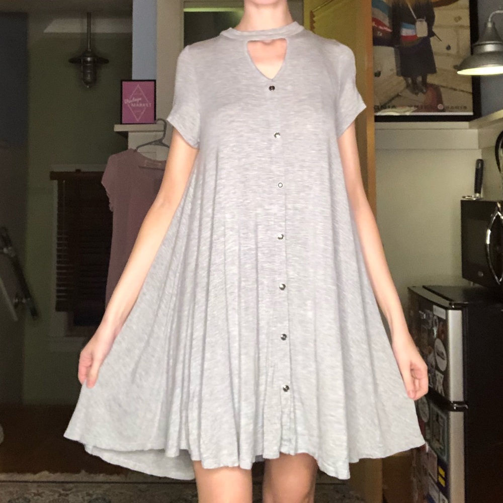 Gray casual button up t-shirt dress